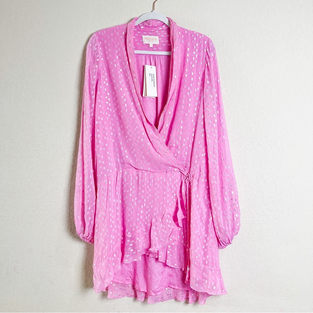 Rococo Sand x Revolve Lurex Dress Fuchsia Pink Mini Size Large NWT - Picture 2 of 10